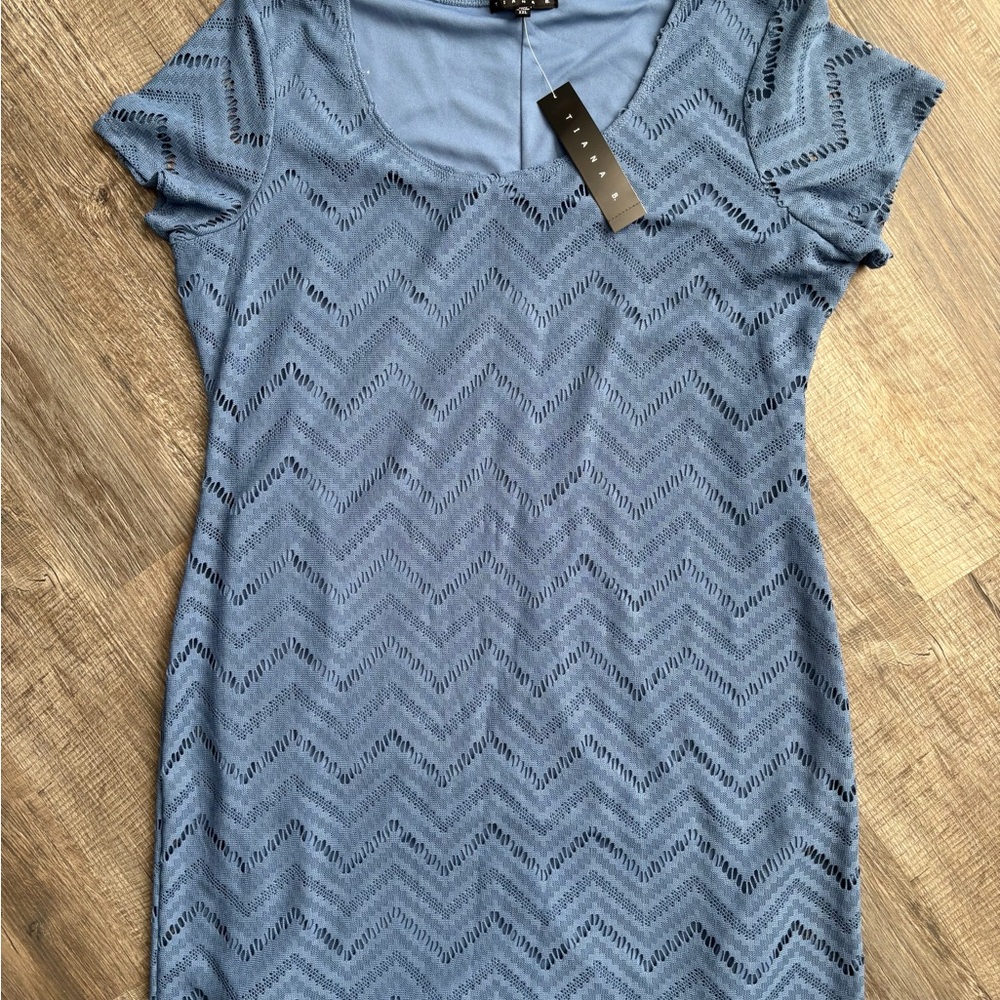 Tiana B. Blue chevron lace Sheath Dress
